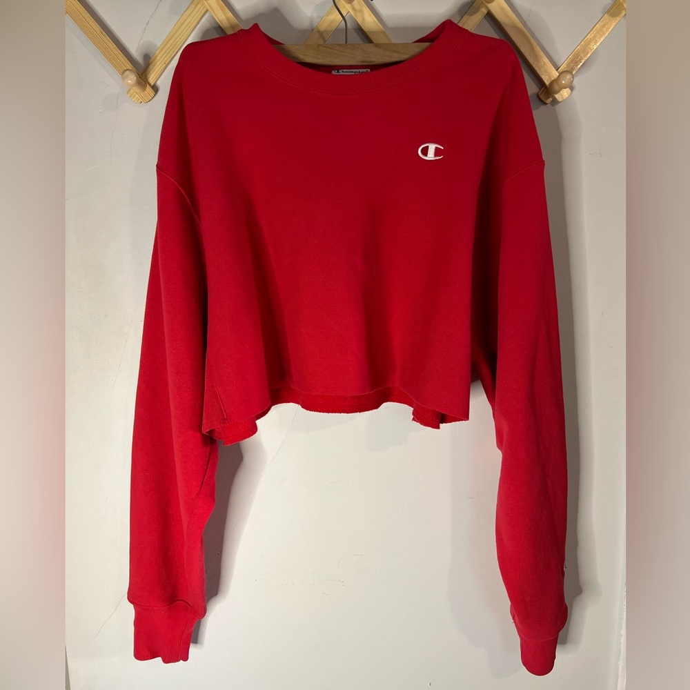 Champion Red Cropped Crew Neck Sweatshirt